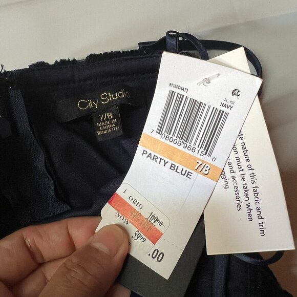 City Studio Womens Juniors Sz 7/8 Sequined Short Fit Flare Dress Navy - Picture 8 of 10